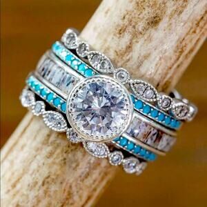 COPY - 5PC/Set beautiful Metal Turquoise Zirconia Crystal Combination Ring SZ-10